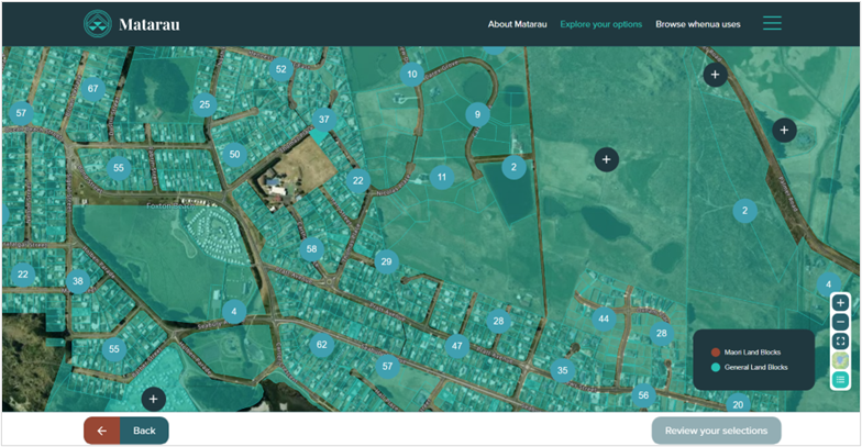 Screenshot of map zoomed out and showing numbers that represent parcels of land